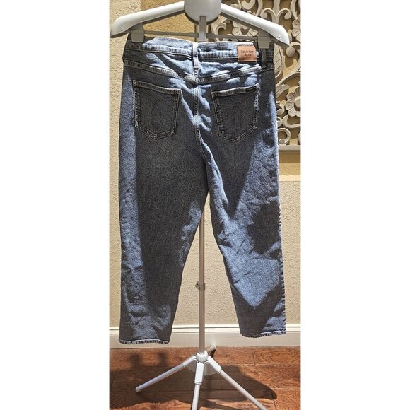Calvin Klein Women's "Mom" Denim Jeans Size 12 High Rise Cropped Straight-Leg Bl - Picture 2 of 5